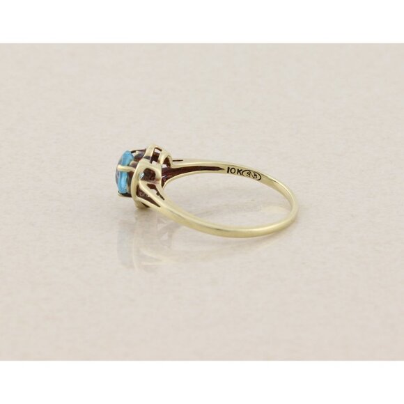 10k Yellow Gold Natural Swiss Blue Topaz & Diamond Heart Ring Size 8 1/4 - Picture 7 of 7
